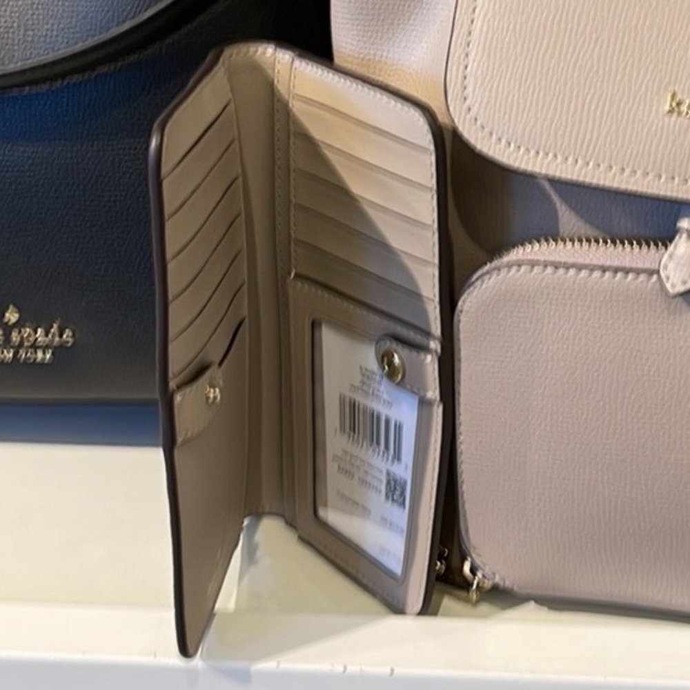 Kate Spade Darcy Flap Backpack & Darcy Large Slim Bifold Wallet Warm Taupe - Picture 10 of 16